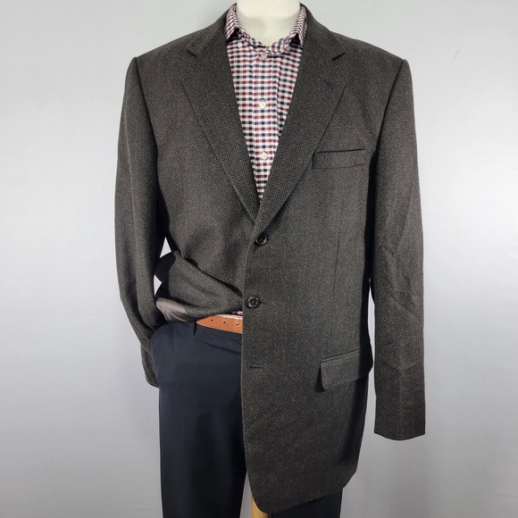Joseph Feiss Men's Sport Coat Blazer Three Button Dark Brown Flannel‎ Wool 46XL